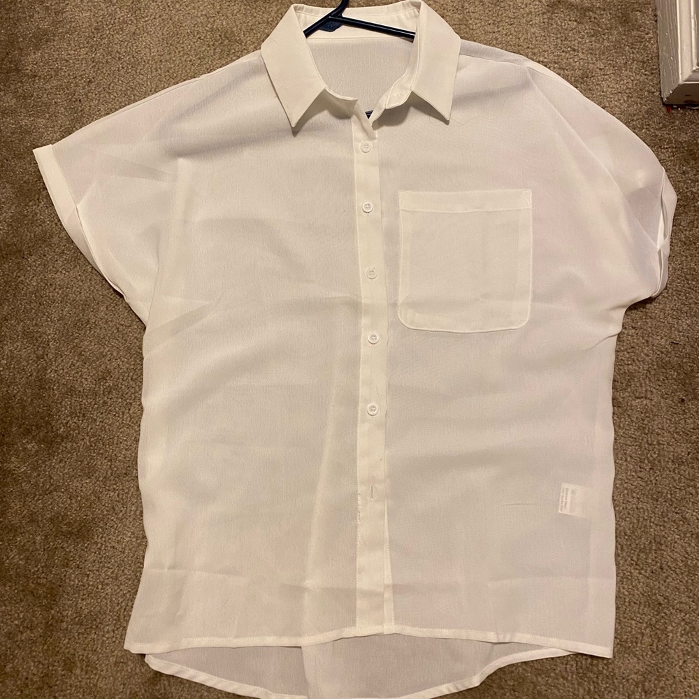 White Button Short Sleeve Blouse